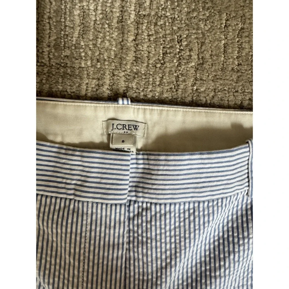 J Crew  Seersucker Pants Womens Size 8 Blue‎ White Stripe Stretch Cotton Beachy - Picture 2 of 9